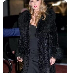 Luxury Faux-Fur Long Black Coat